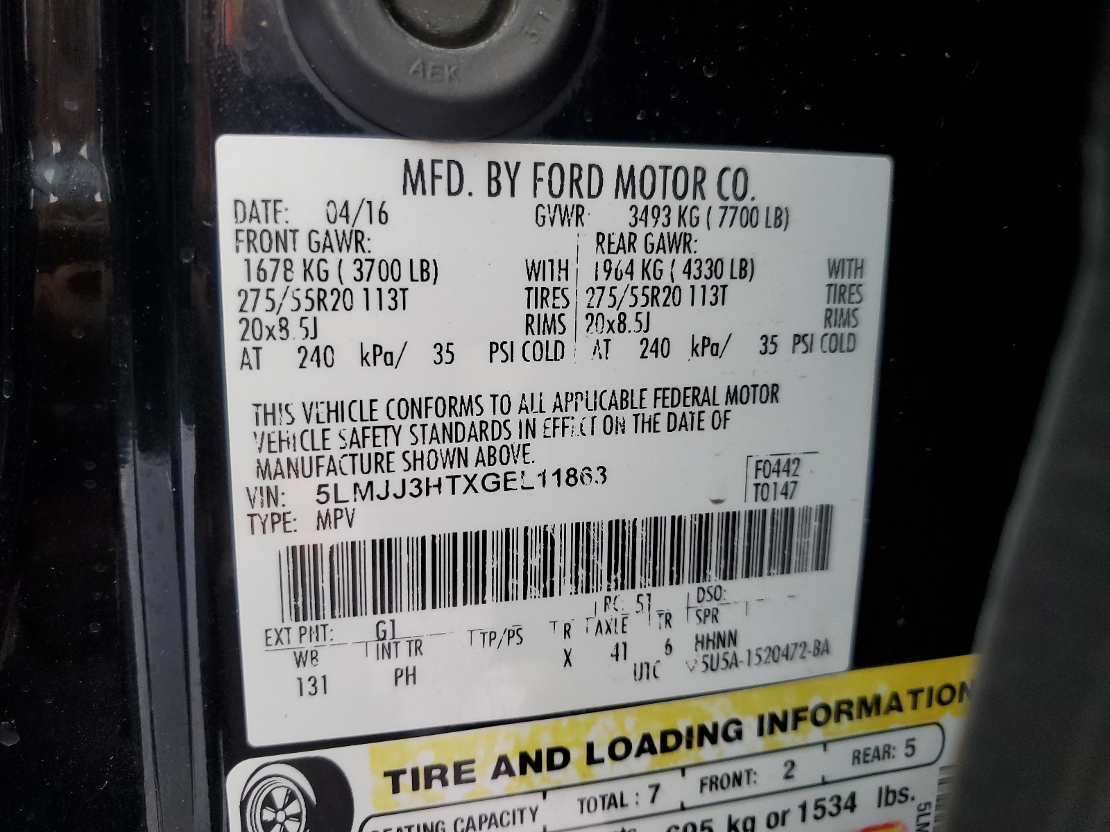 5LMJJ3HTXGEL11863 2016 Lincoln Navigator L Select