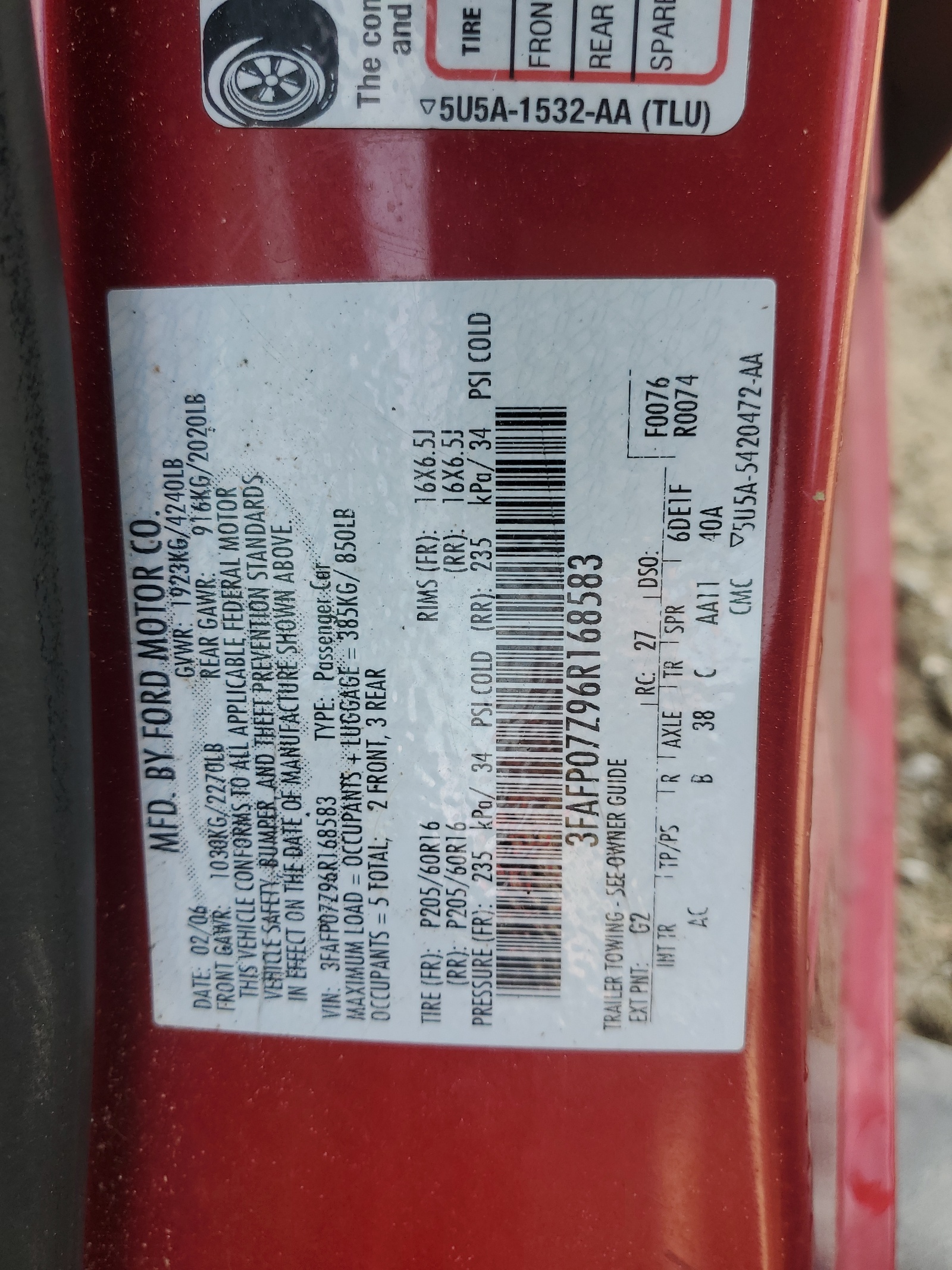 3FAFP07Z96R168583 2006 Ford Fusion Se