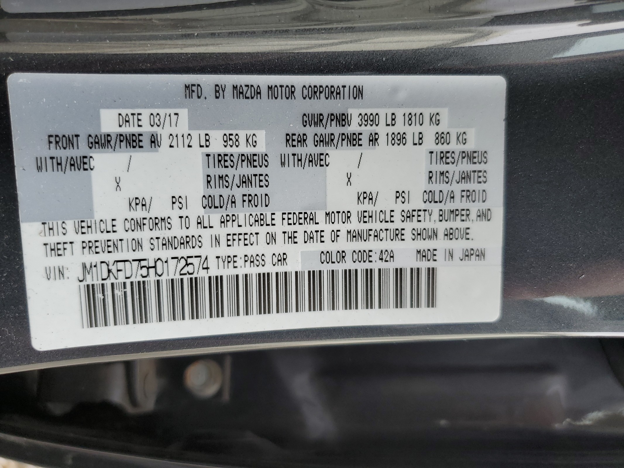 JM1DKFD75H0172574 2017 Mazda Cx-3 Grand Touring