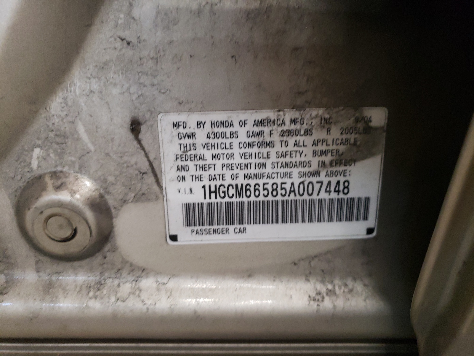 1HGCM66585A007448 2005 Honda Accord Ex