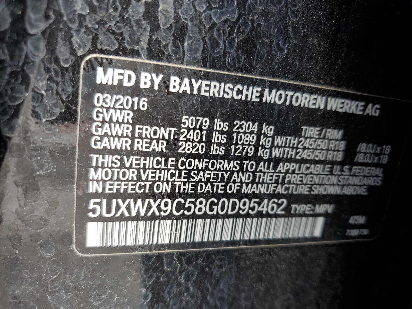 5UXWX9C58G0D95462 2016 BMW X3 xDrive28I