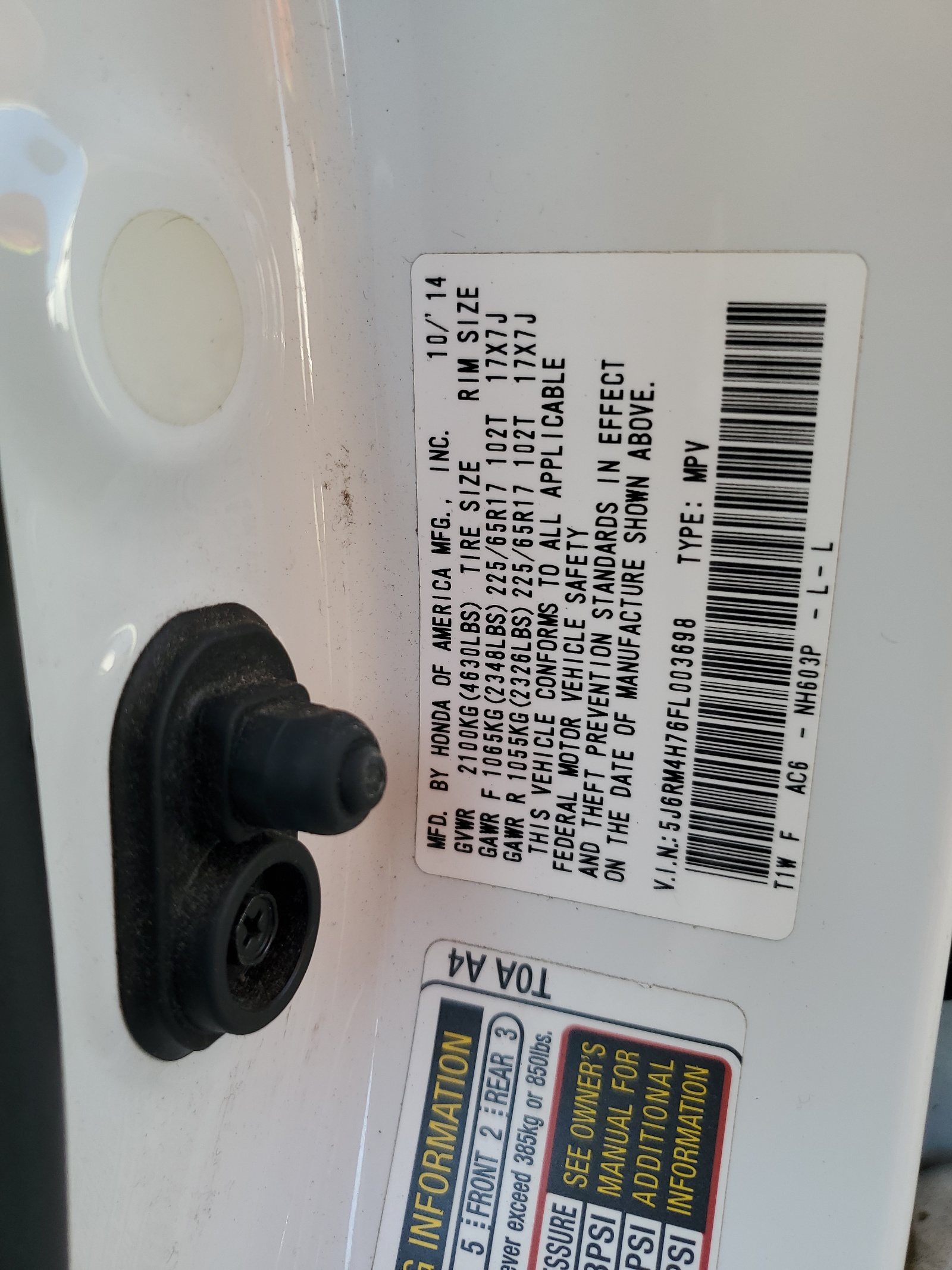 5J6RM4H76FL003698 2015 Honda Cr-V Exl