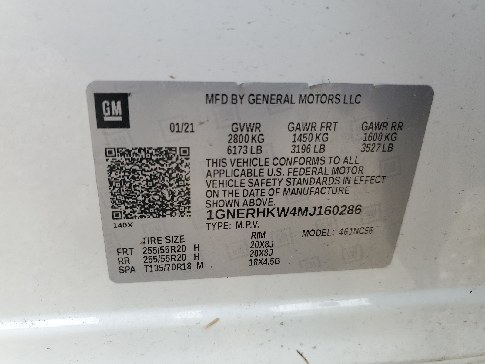 1GNERHKW4MJ160286 2021 Chevrolet Traverse Lt