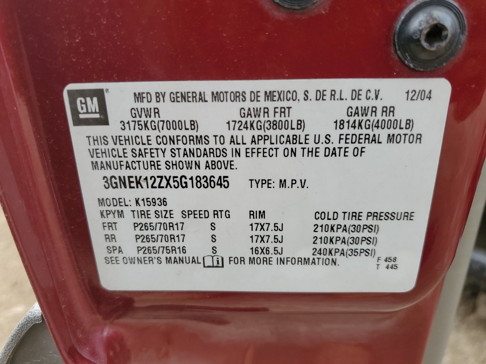 3GNEK12ZX5G183645 2005 Chevrolet Avalanche K1500