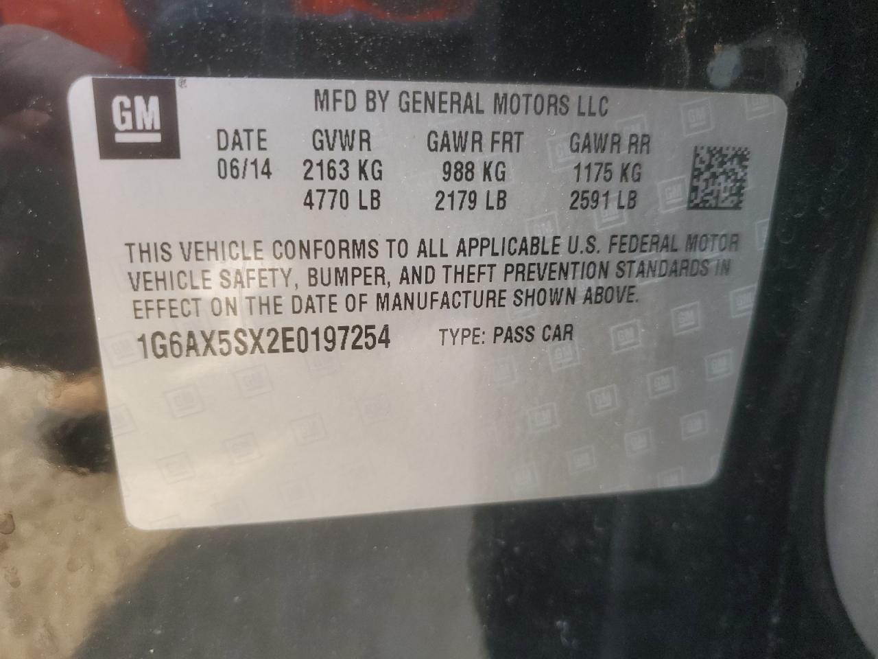 2014 Cadillac Cts Luxury Collection VIN: 1G6AX5SX2E0197254 Lot: 63182924