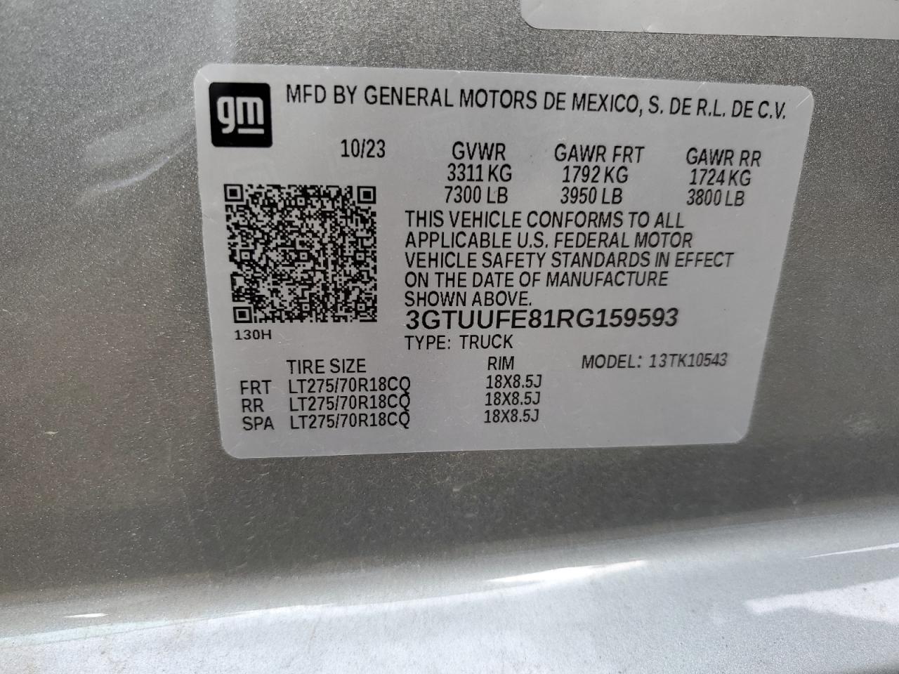 2024 GMC Sierra K1500 At4X VIN: 3GTUUFE81RG159593 Lot: 64456304