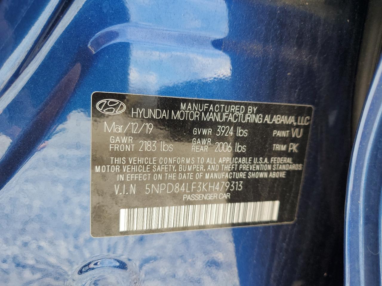 2019 Hyundai Elantra Sel VIN: 5NPD84LF3KH479313 Lot: 62153594