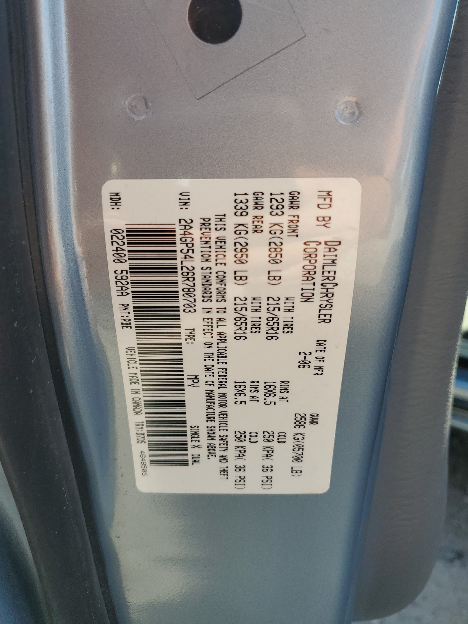 2A4GP54L26R780703 2006 Chrysler Town & Country Touring