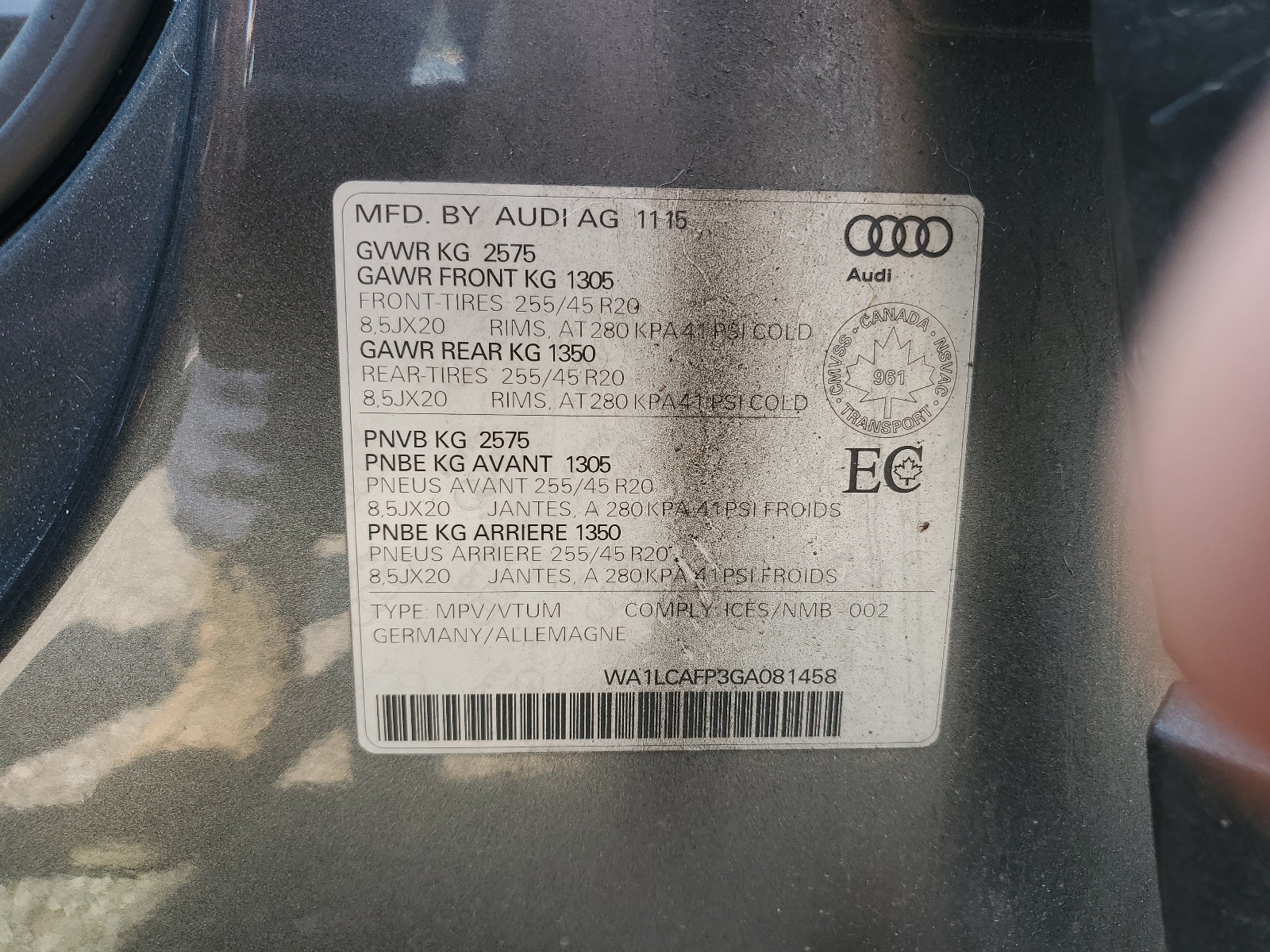 WA1LCAFP3GA081458 2016 Audi Sq5 Technik