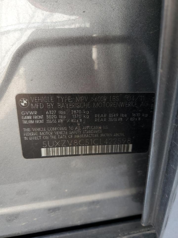 2012 BMW X5 xDrive50I VIN: 5UXZV8C51CL422598 Lot: 63209234