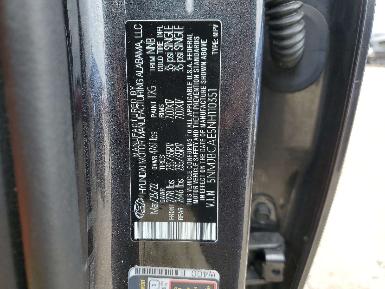 5NMJBCAE5NH110351 2022 Hyundai Tucson Sel