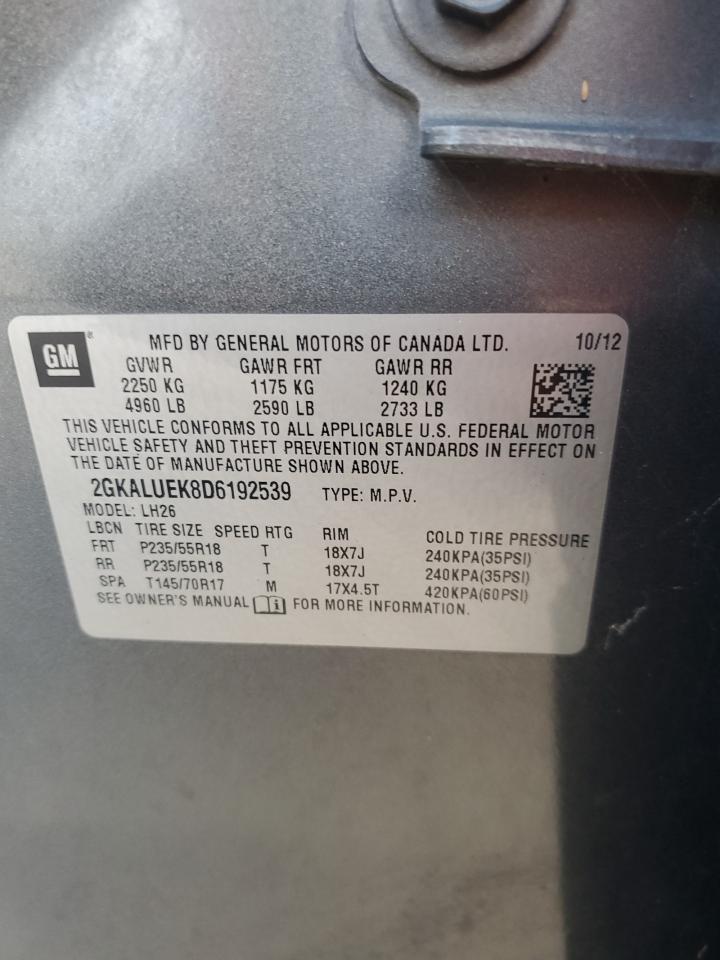 2013 GMC Terrain Slt VIN: 2GKALUEK8D6192539 Lot: 64872584