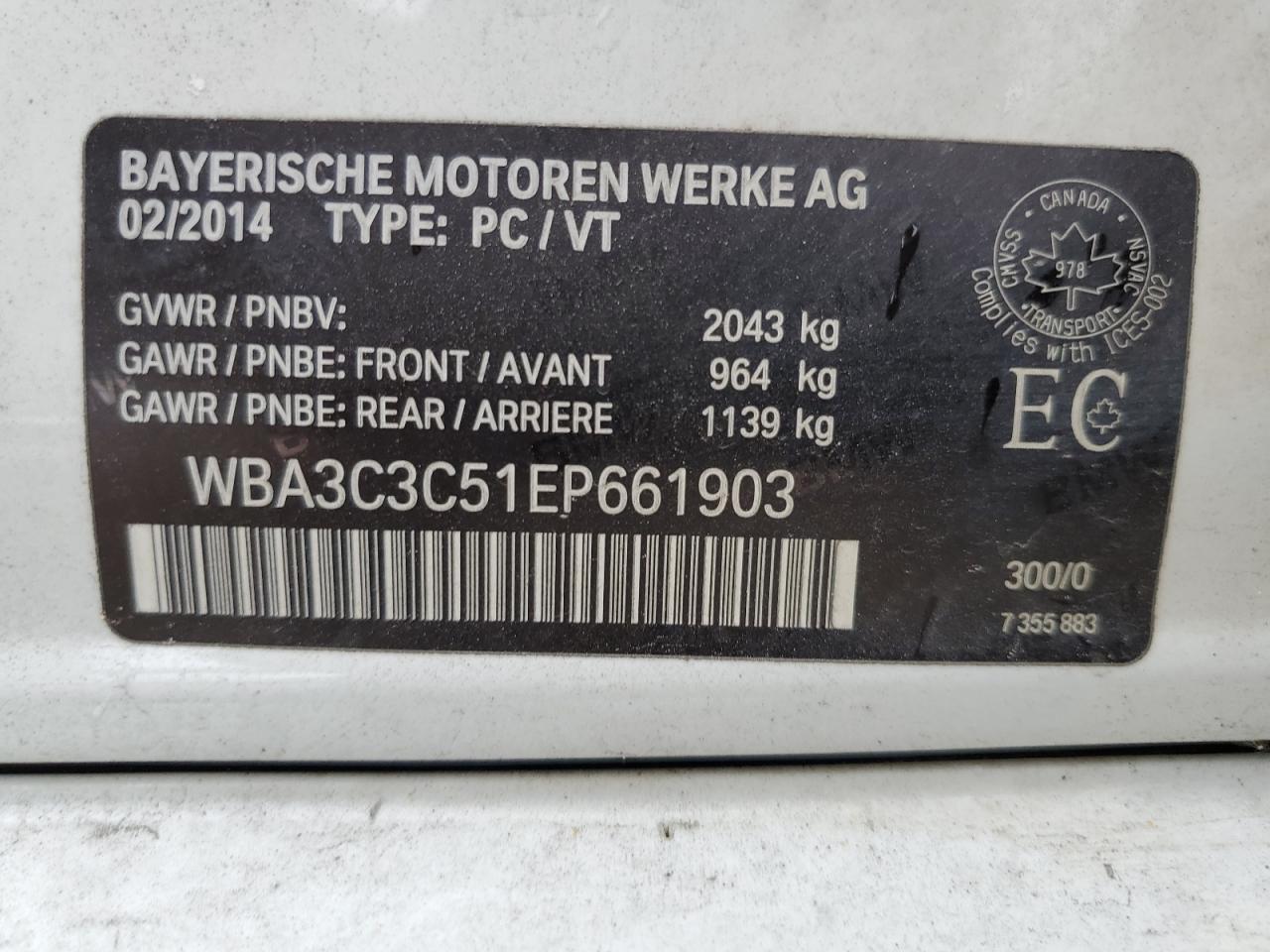 2014 BMW 320 I xDrive VIN: WBA3C3C51EP661903 Lot: 62641154