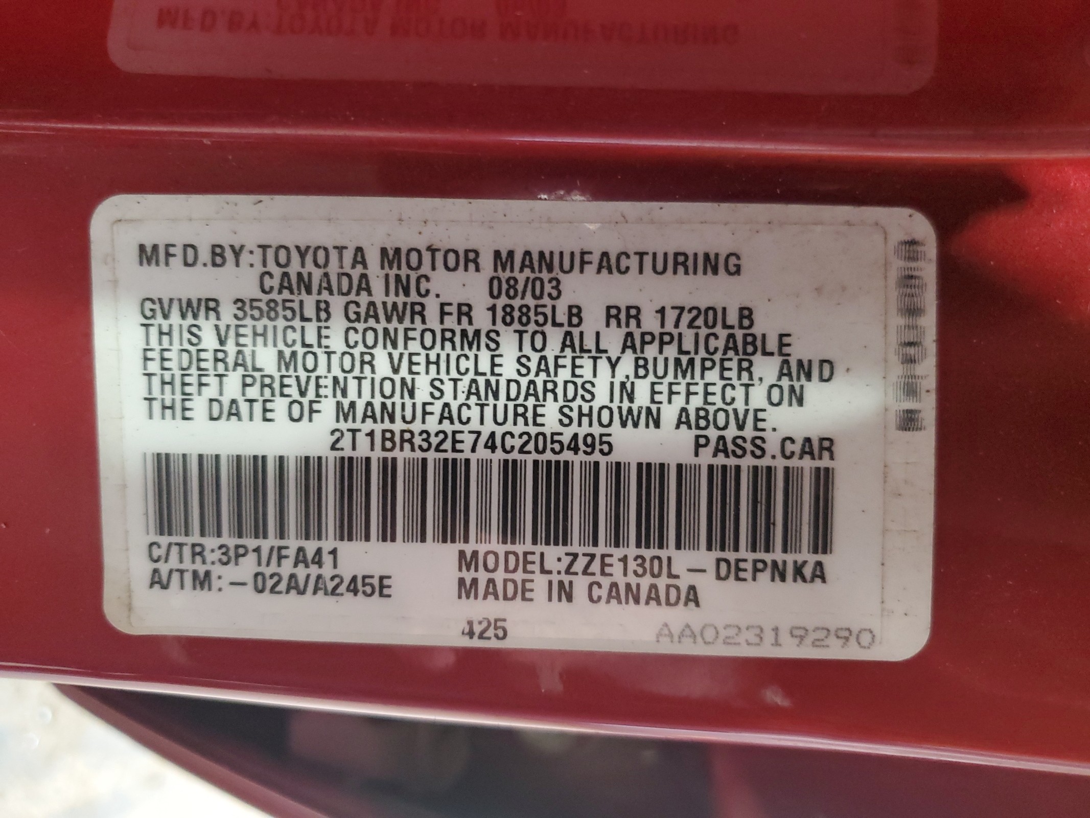 2T1BR32E74C205495 2004 Toyota Corolla Ce