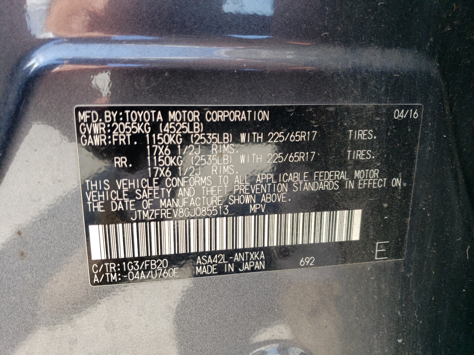 JTMZFREV8GJ085513 2016 Toyota Rav4 Le