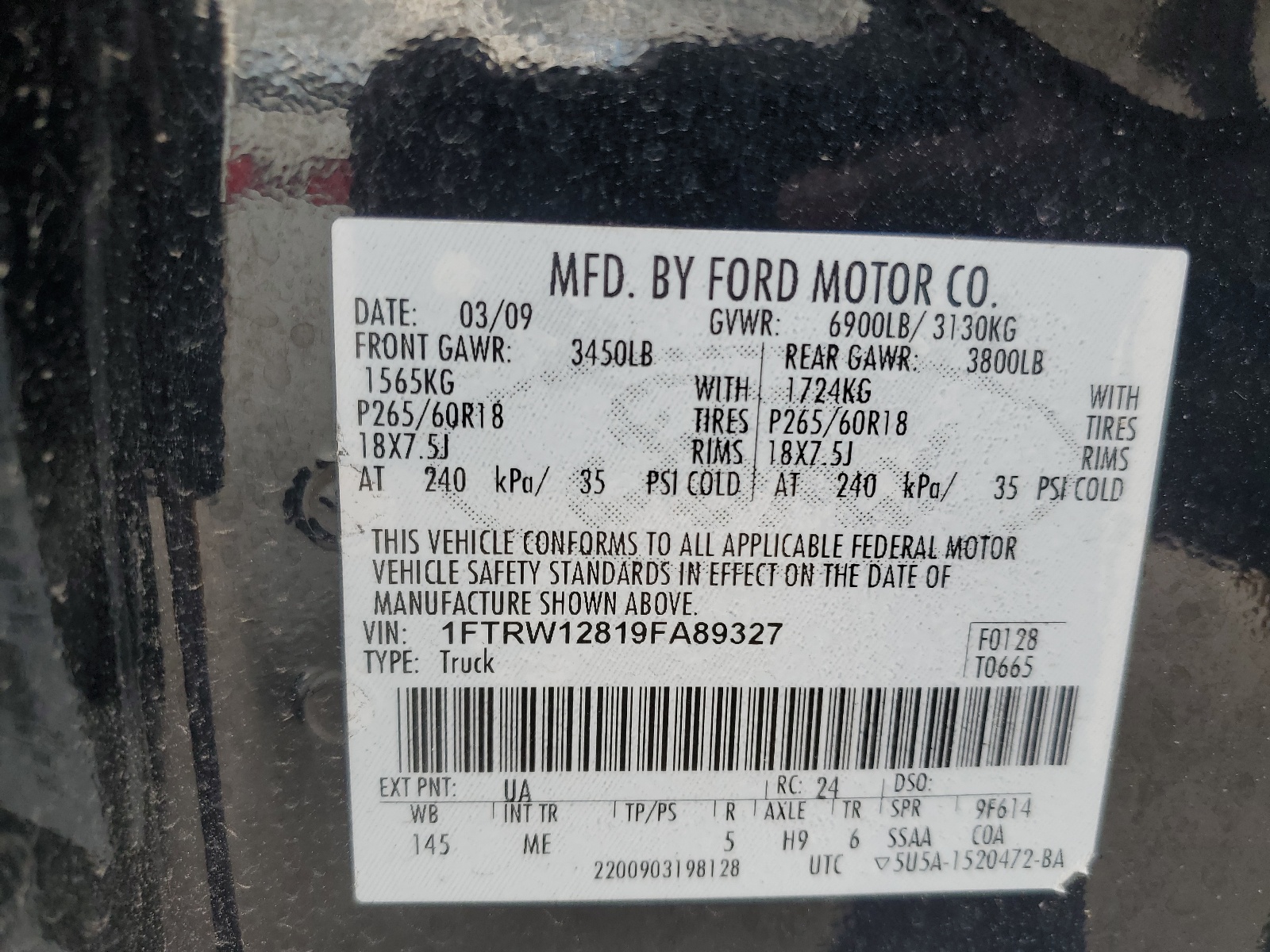 1FTRW12819FA89327 2009 Ford F150 Supercrew