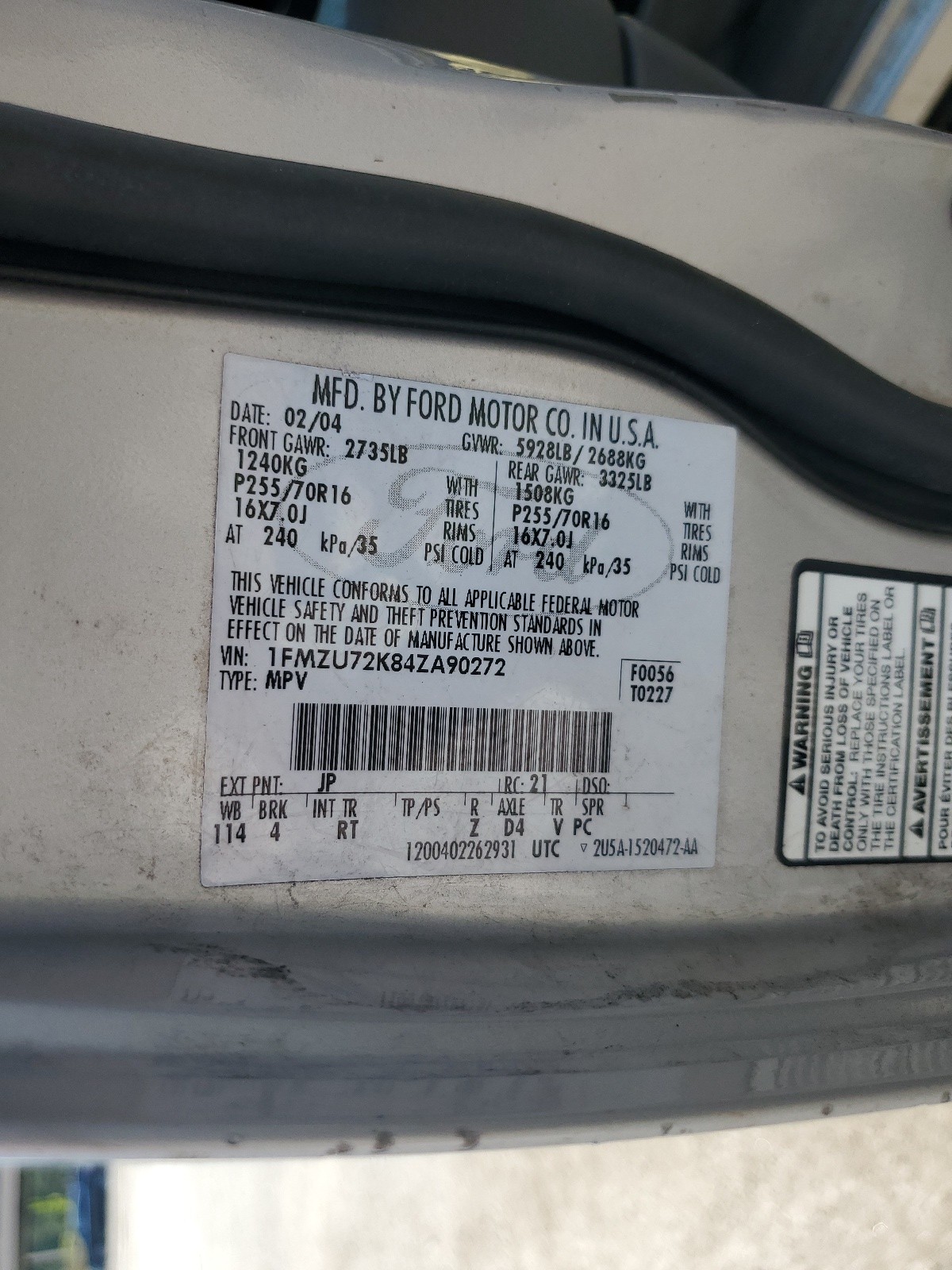 1FMZU72K84ZA90272 2004 Ford Explorer Xls