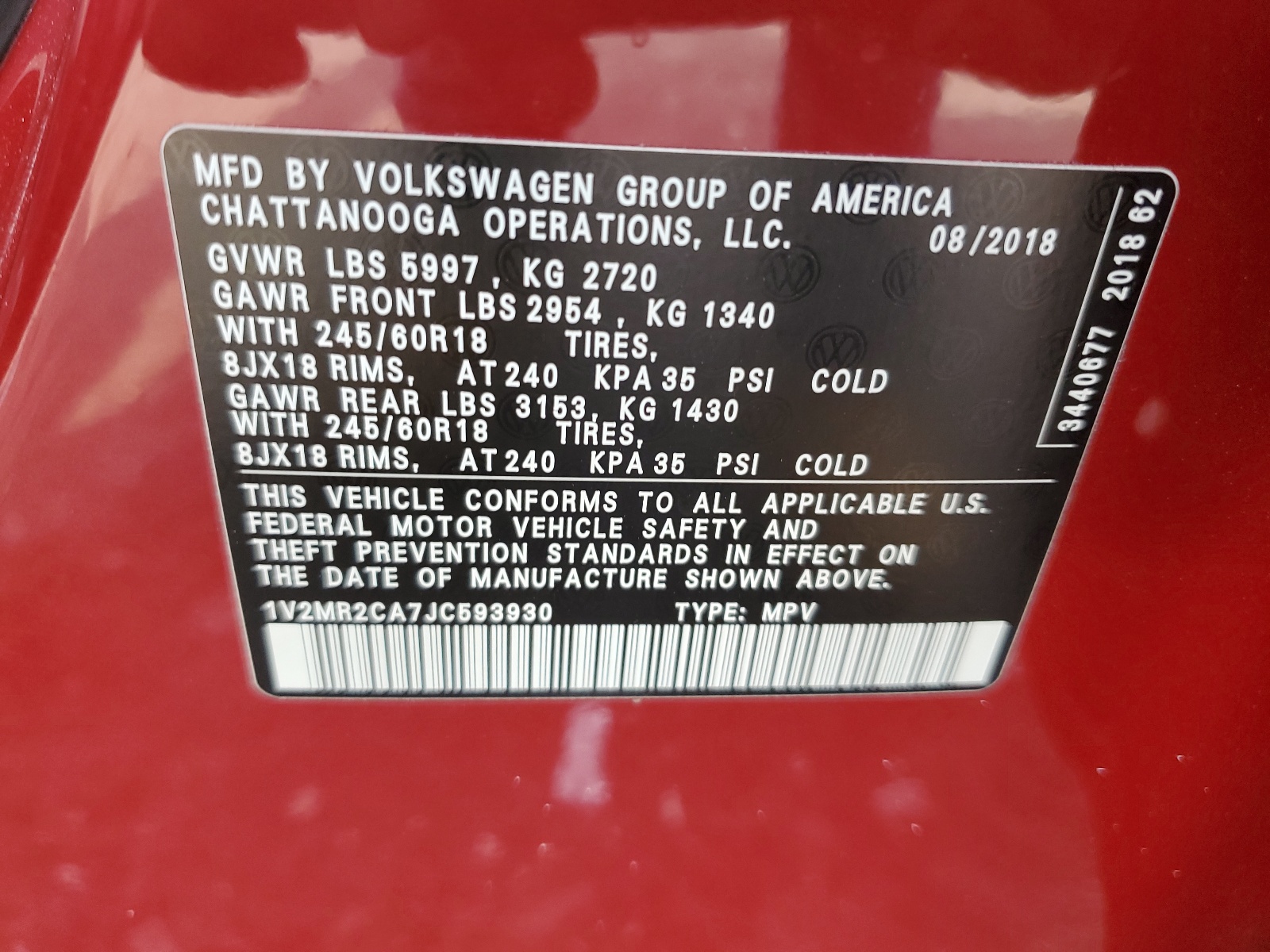 1V2MR2CA7JC593930 2018 Volkswagen Atlas Sel