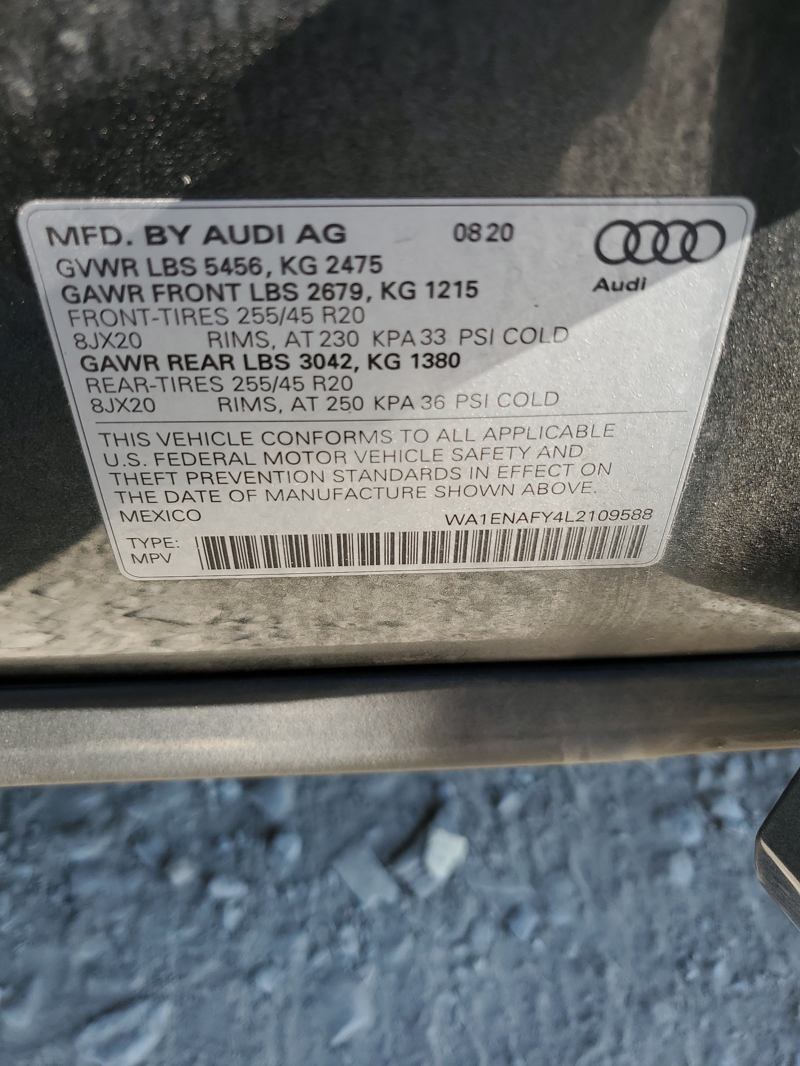 WA1ENAFY4L2109588 2020 Audi Q5 Titanium Premium Plus