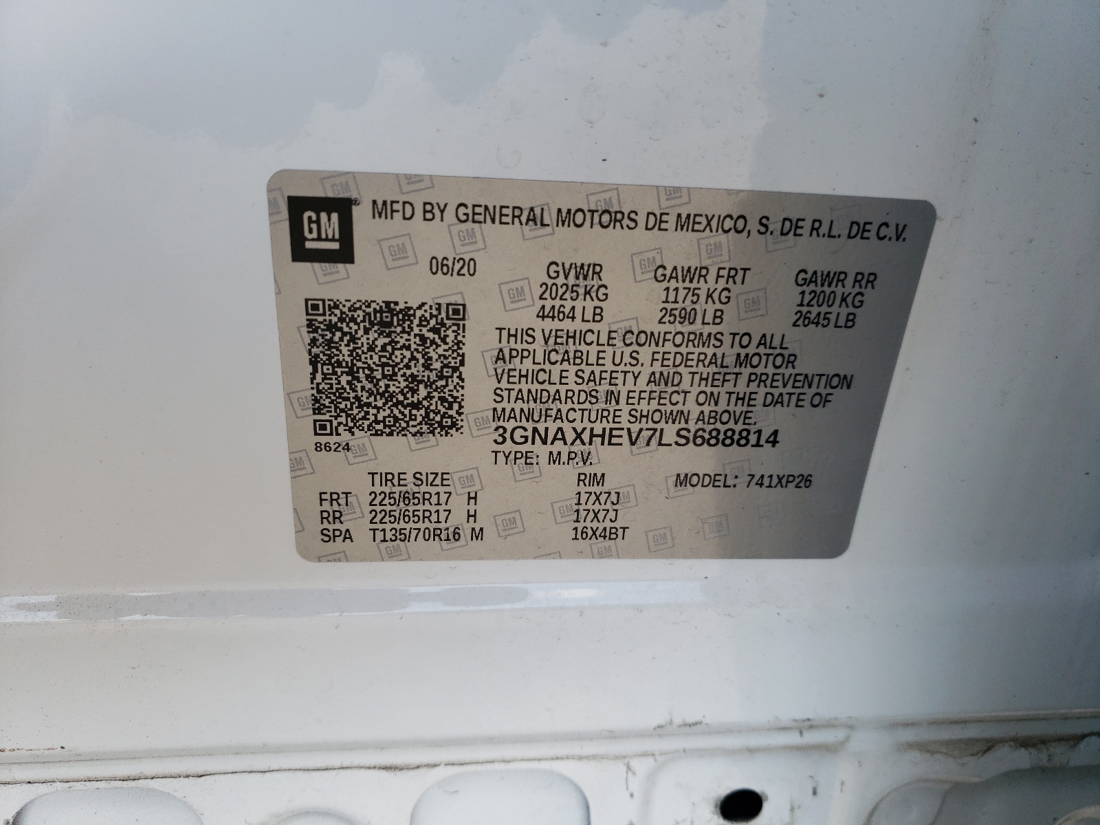 3GNAXHEV7LS688814 2020 Chevrolet Equinox Ls