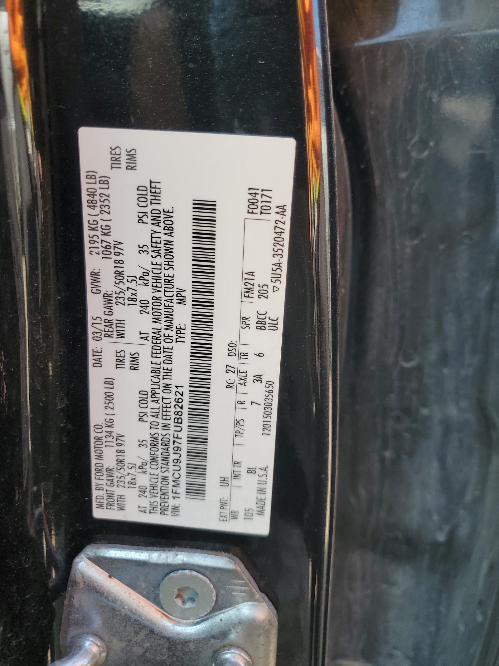 1FMCU9J97FUB82621 2015 Ford Escape Titanium