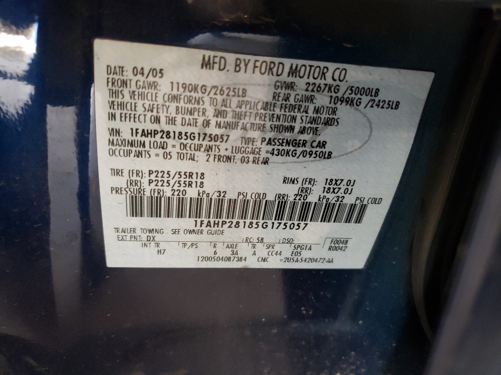 1FAHP28185G175057 2005 Ford Five Hundred Limited