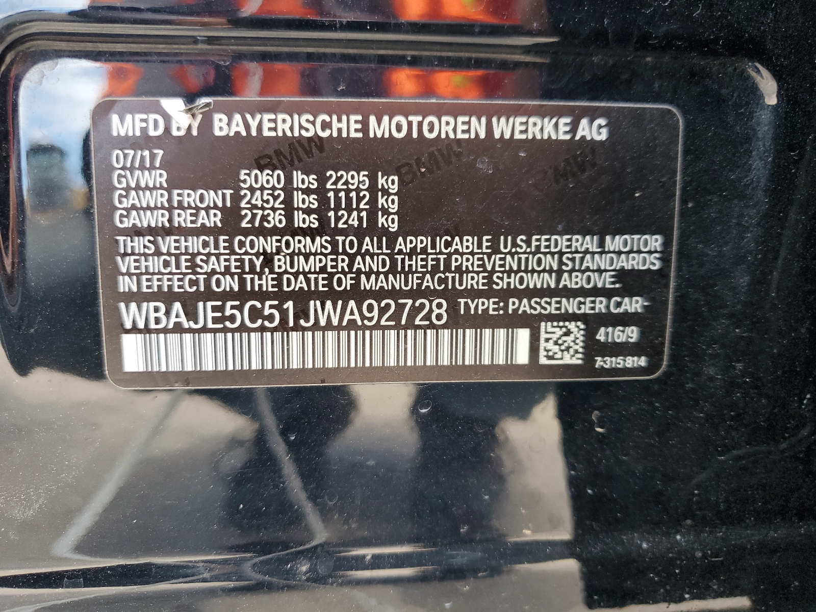 WBAJE5C51JWA92728 2018 BMW 540 I