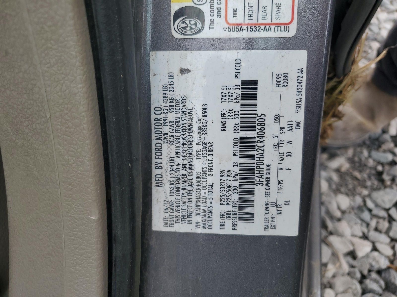 3FAHP0HA2CR406805 2012 Ford Fusion Se