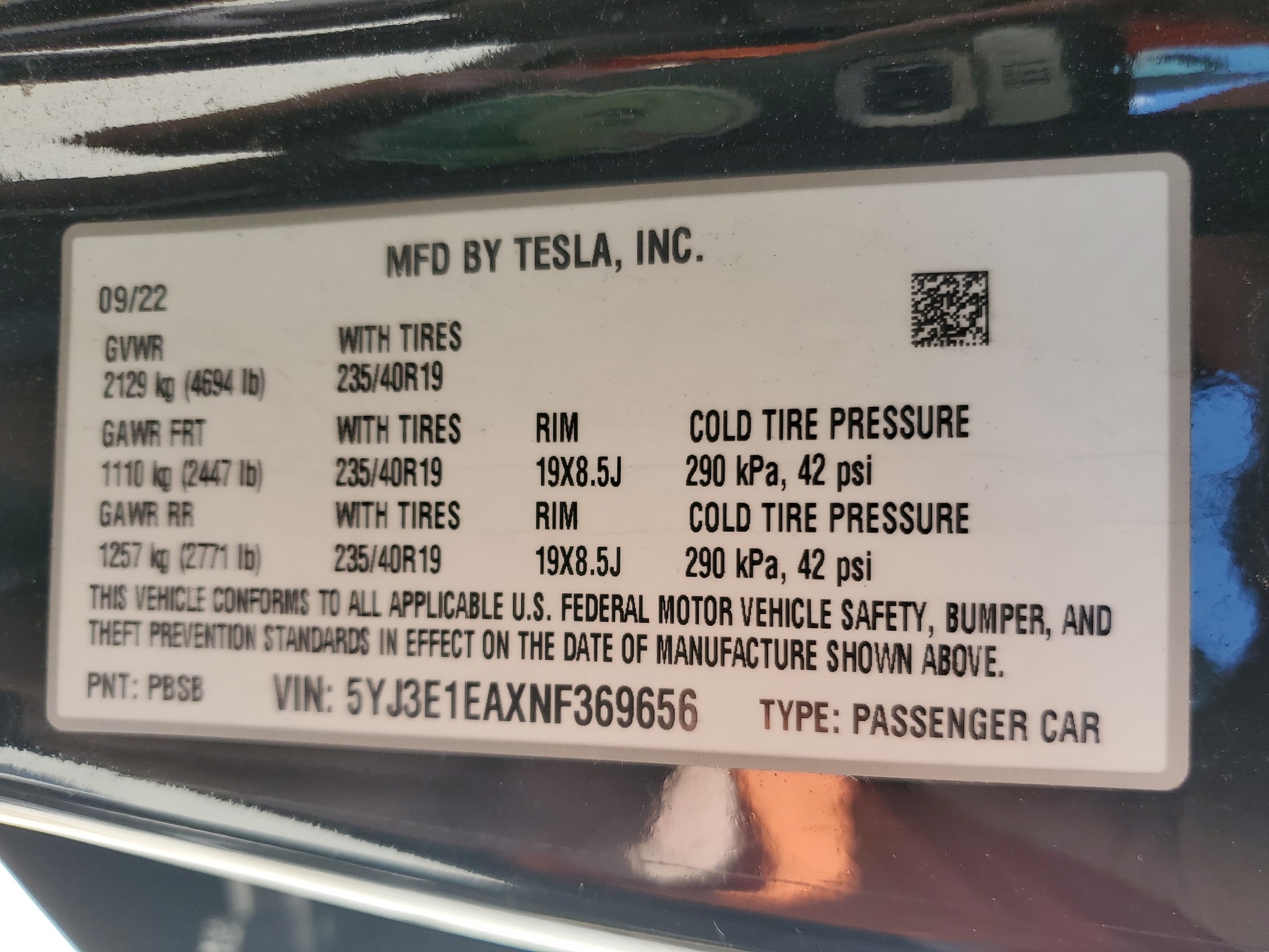 5YJ3E1EAXNF369656 2022 Tesla Model 3