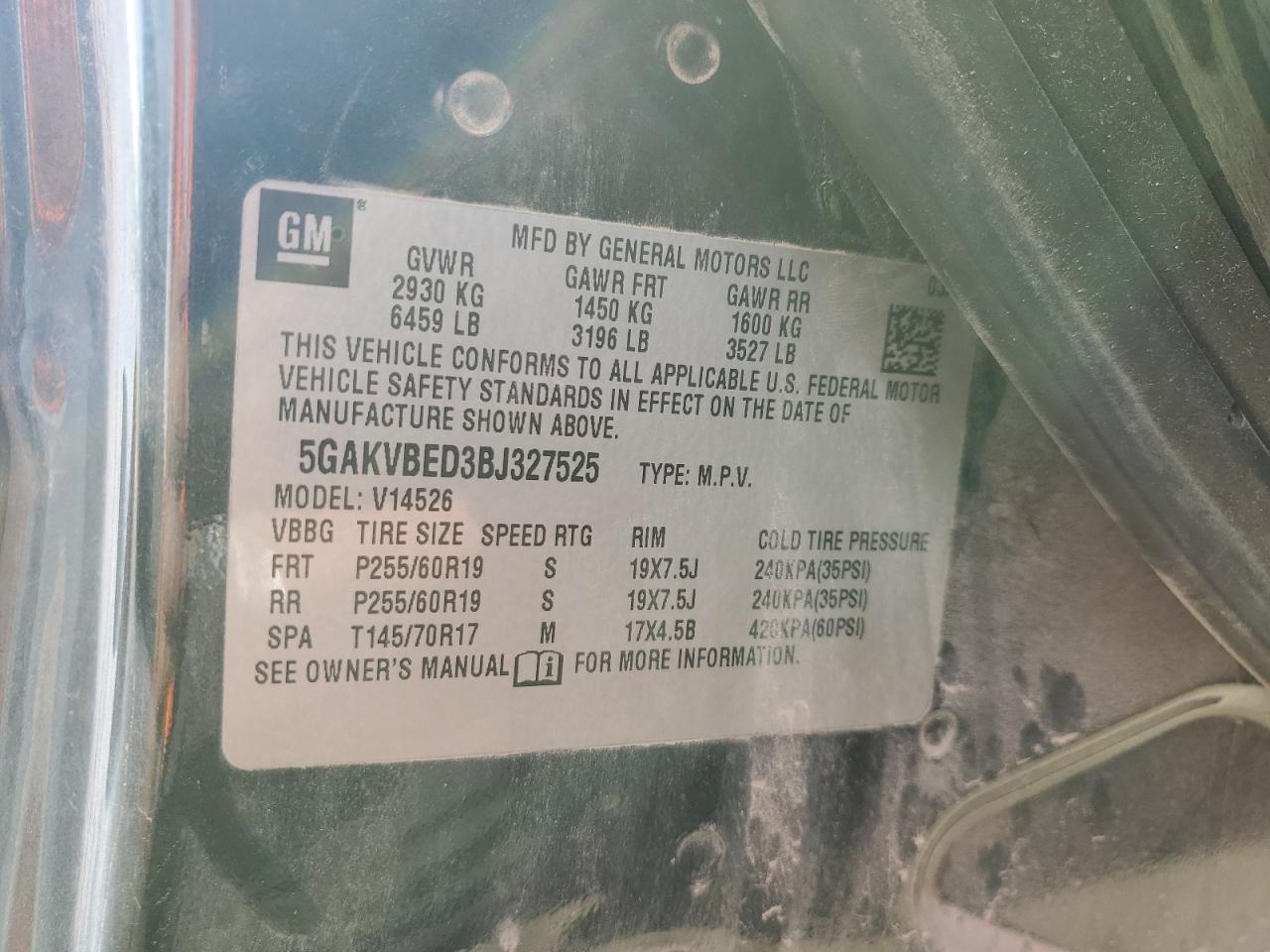 2011 Buick Enclave Cxl VIN: 5GAKVBED3BJ327525 Lot: 63473664