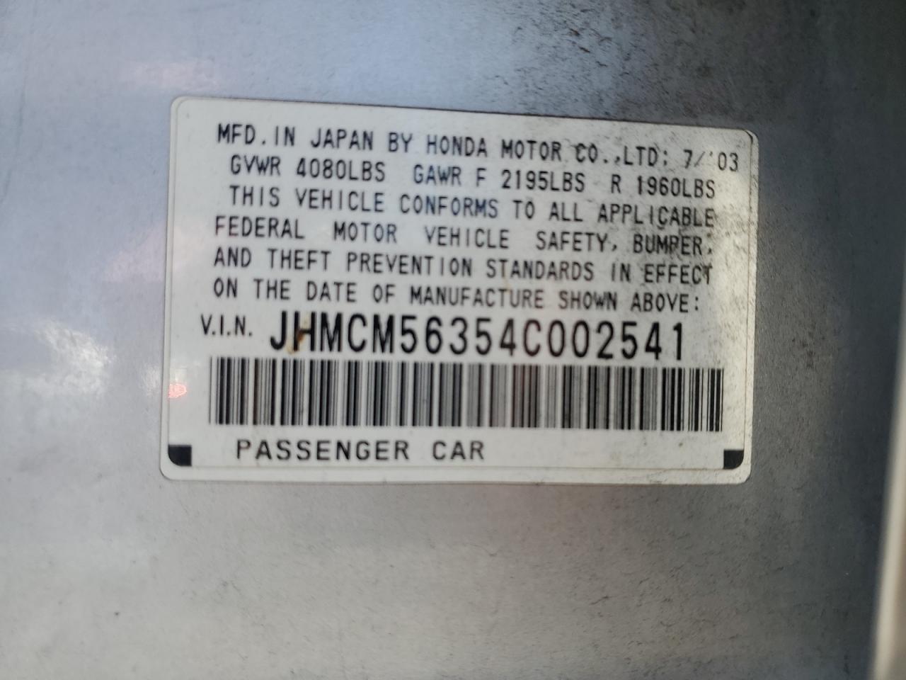 2004 Honda Accord Lx VIN: JHMCM56354C002541 Lot: 62302764