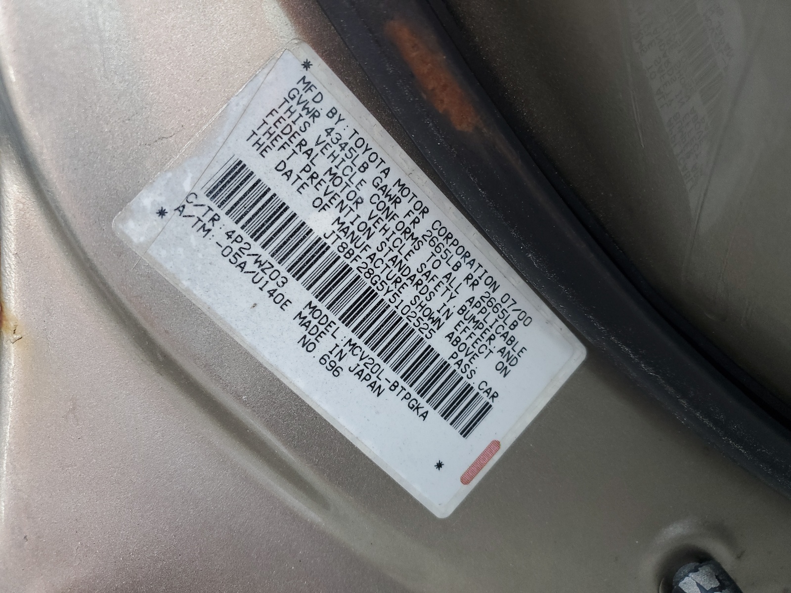 JT8BF28G5Y5102525 2000 Lexus Es 300