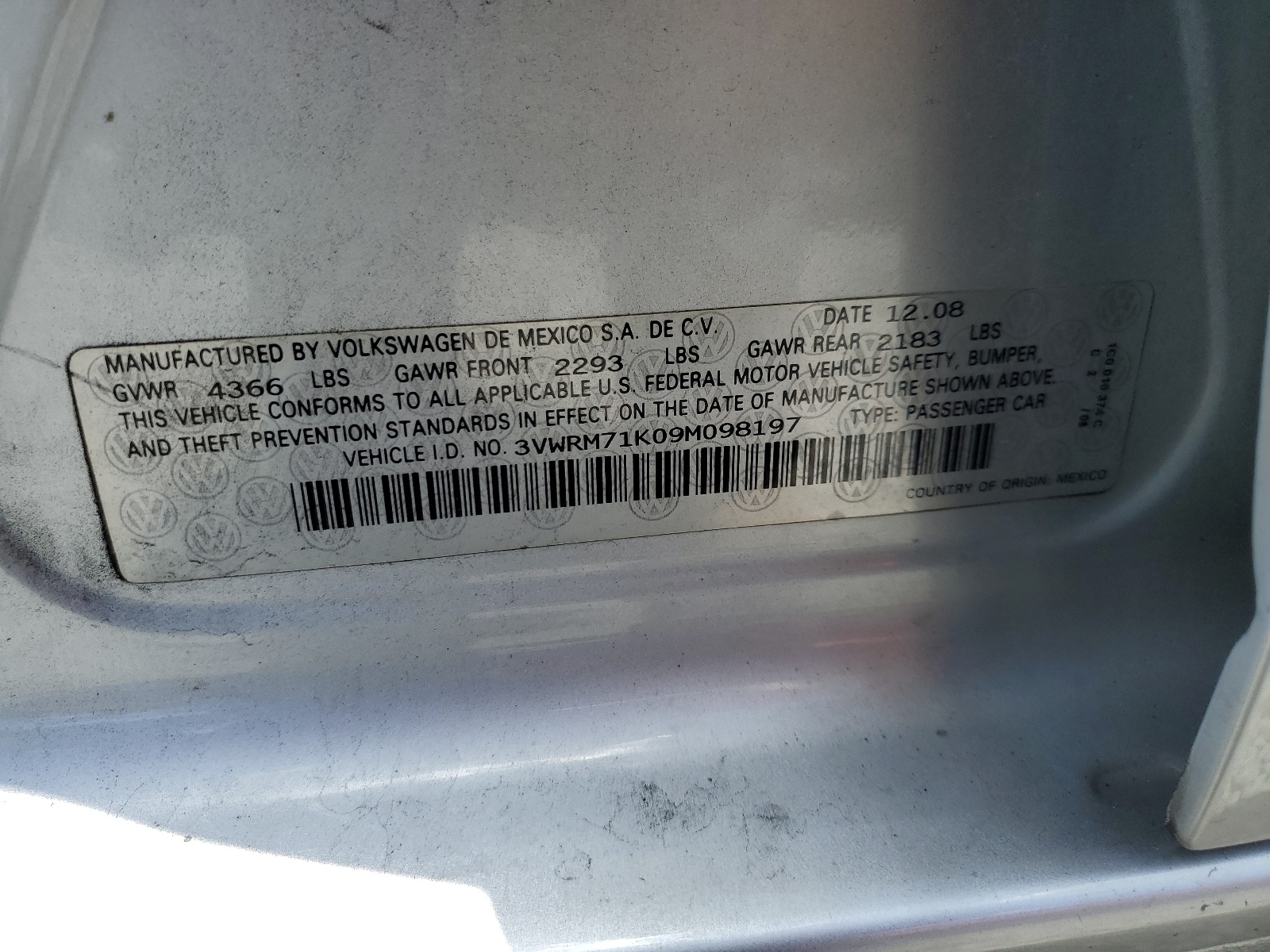 3VWRM71K09M098197 2009 Volkswagen Jetta Se