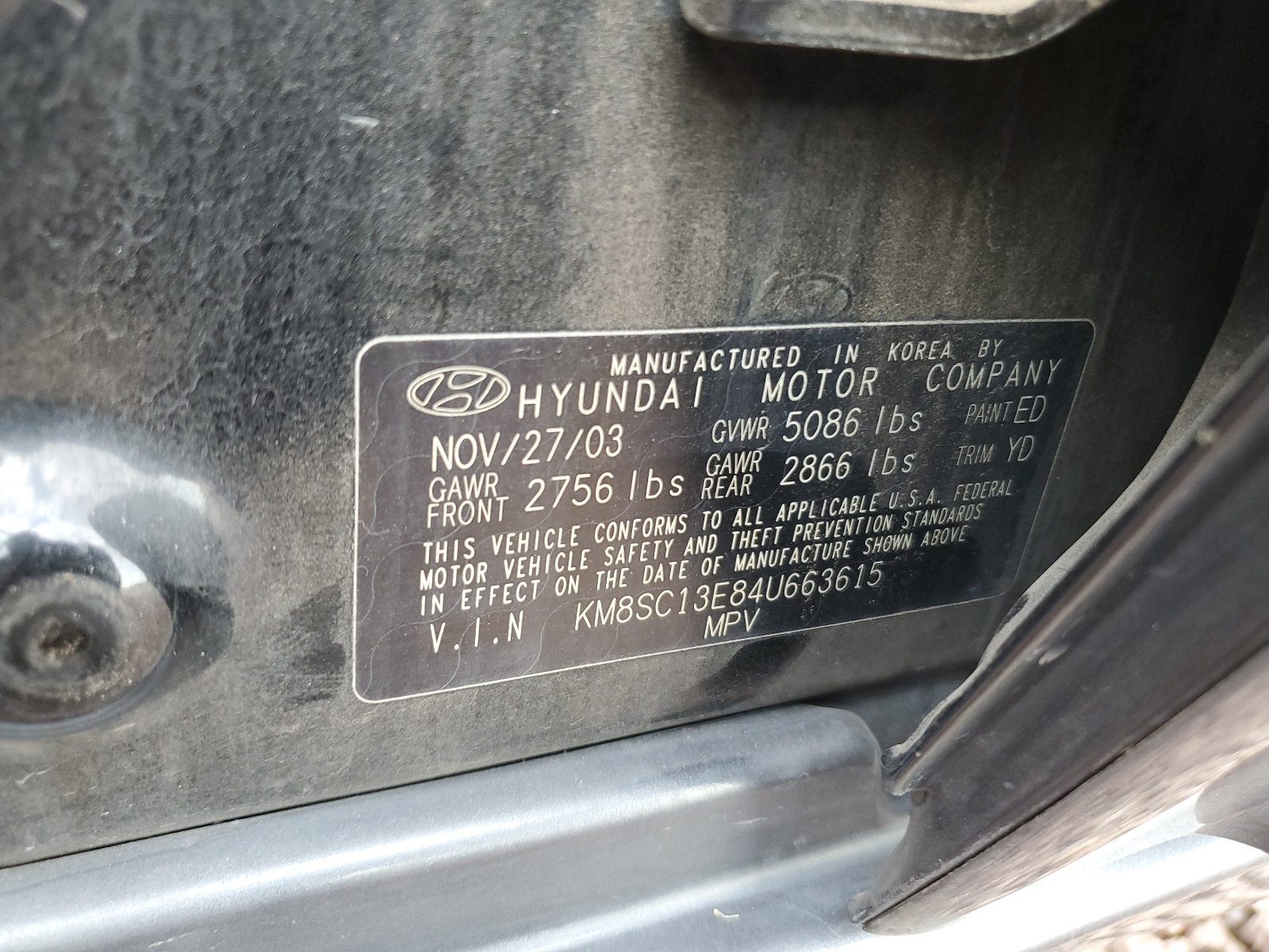 KM8SC13E84U663615 2004 Hyundai Santa Fe Gls