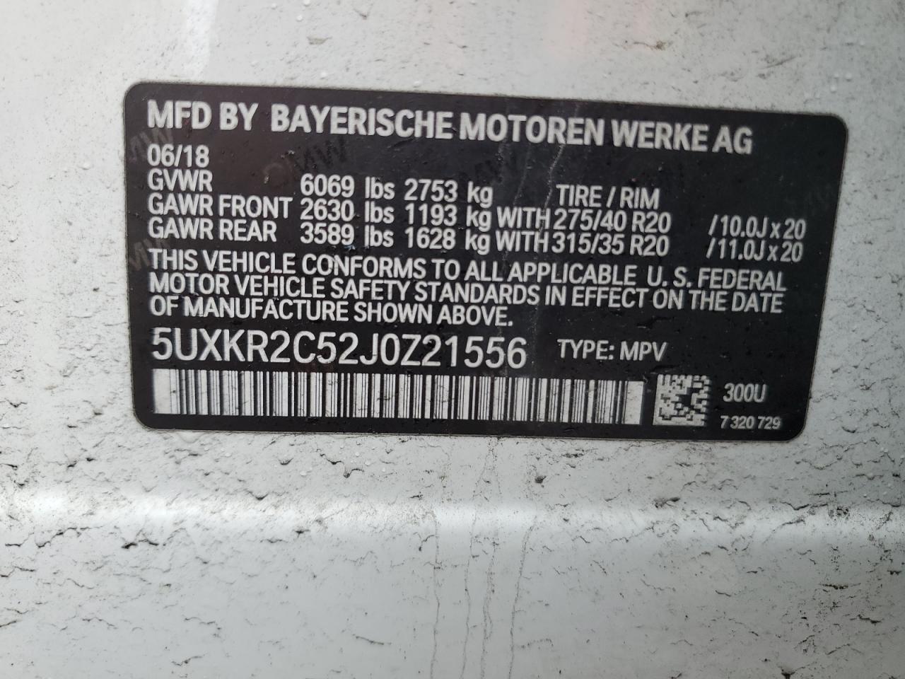 5UXKR2C52J0Z21556 2018 BMW X5 Sdrive35I