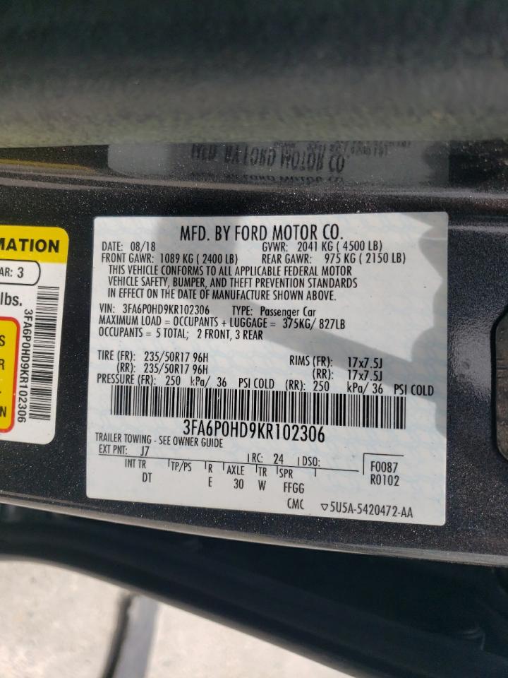 3FA6P0HD9KR102306 2019 Ford Fusion Se