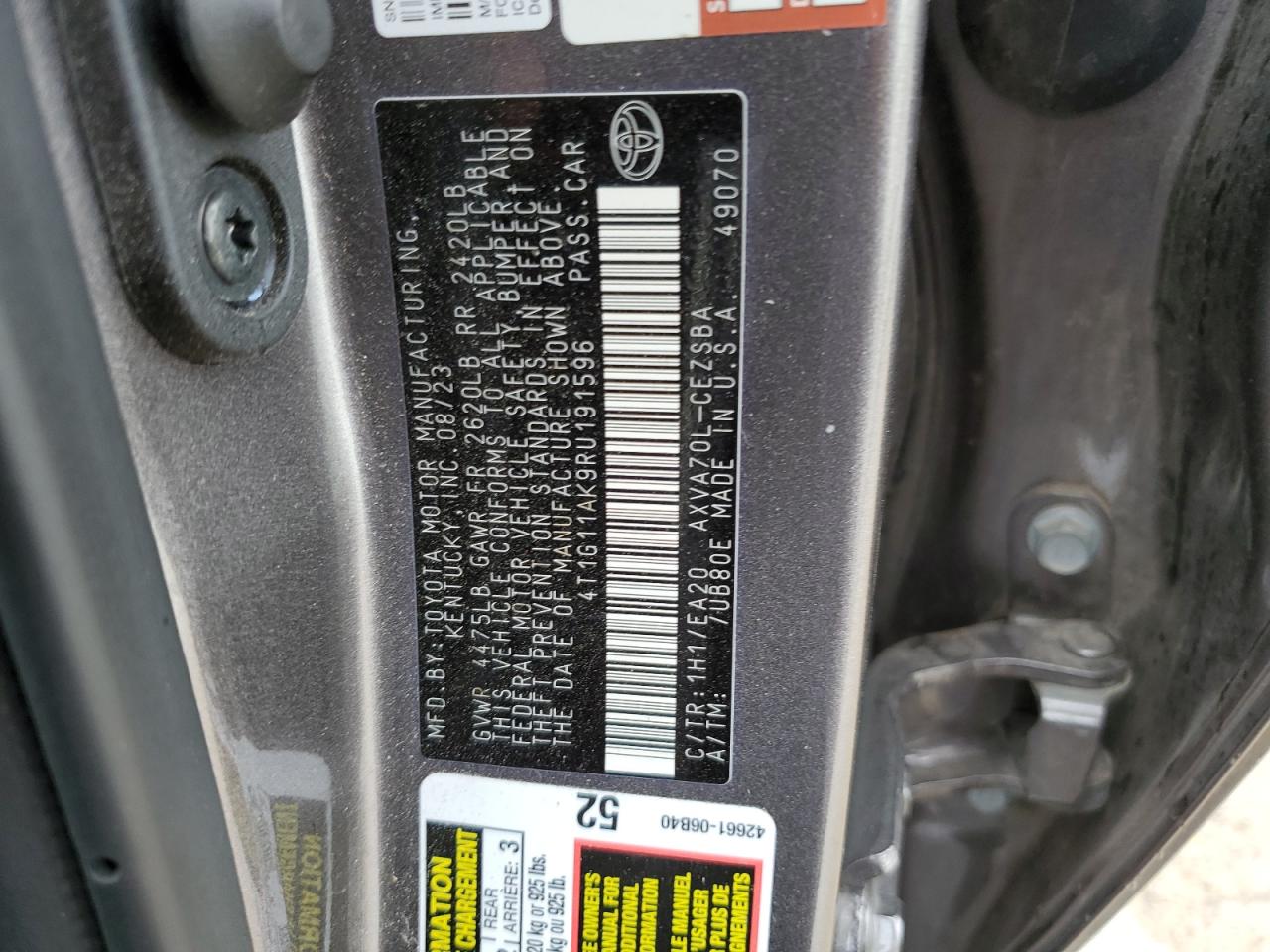 4T1G11AK9RU191596 2024 TOYOTA CAMRY - Image 12