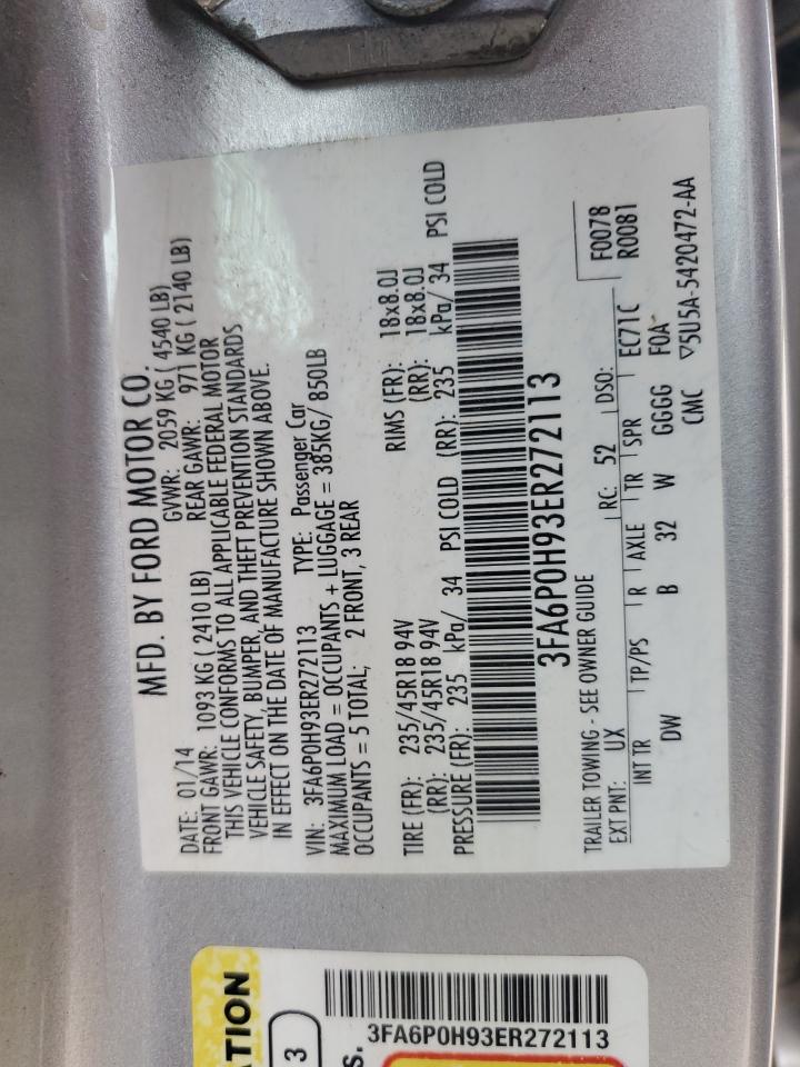 2014 Ford Fusion Se VIN: 3FA6P0H93ER272113 Lot: 61942914