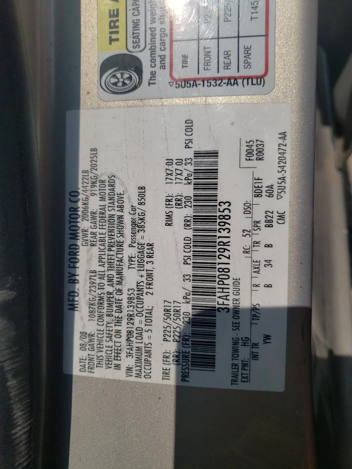 2009 Ford Fusion Sel VIN: 3FAHP08129R139853 Lot: 64681974