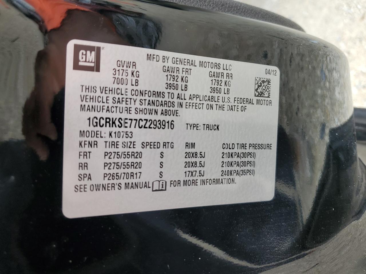 2012 Chevrolet Silverado K1500 Lt VIN: 1GCRKSE77CZ293916 Lot: 62506524