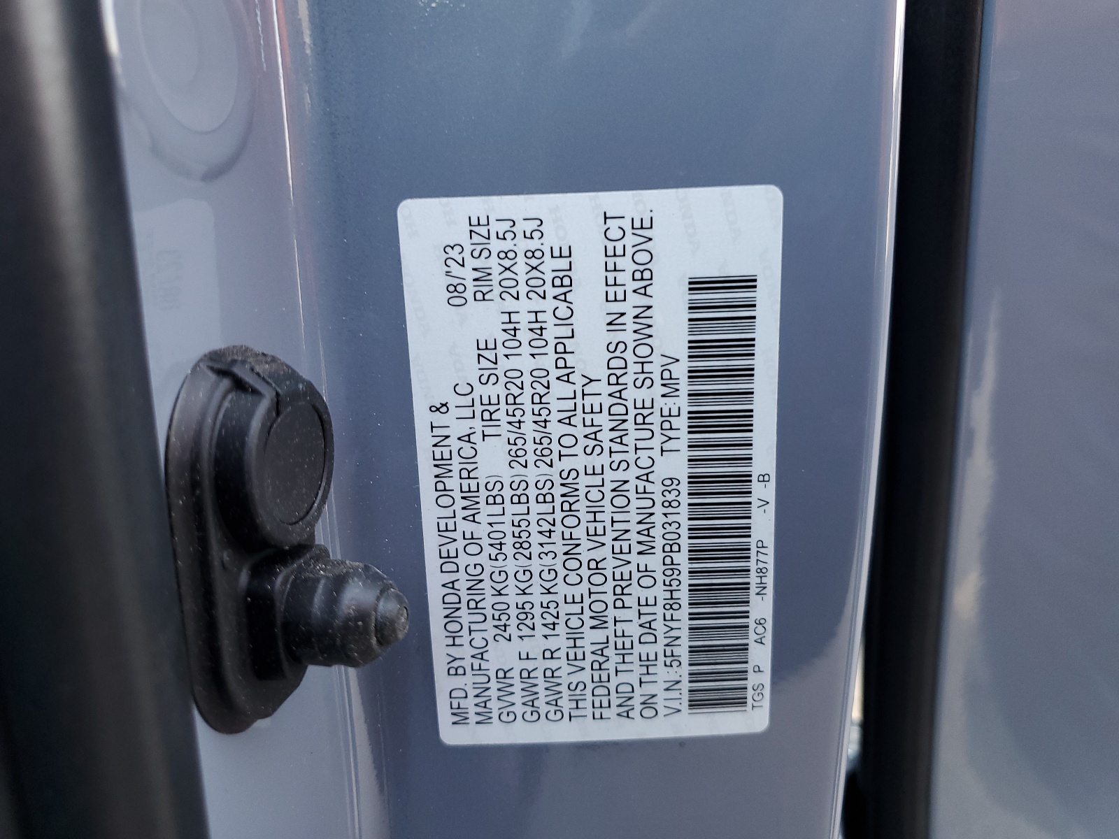 5FNYF8H59PB031839 2023 Honda Passport Exl