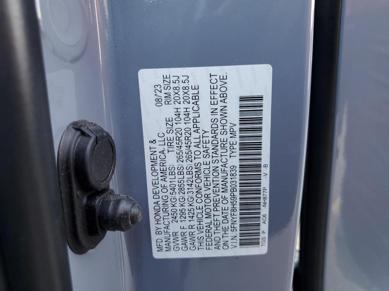 2023 Honda Passport Exl VIN: 5FNYF8H59PB031839 Lot: 62669864