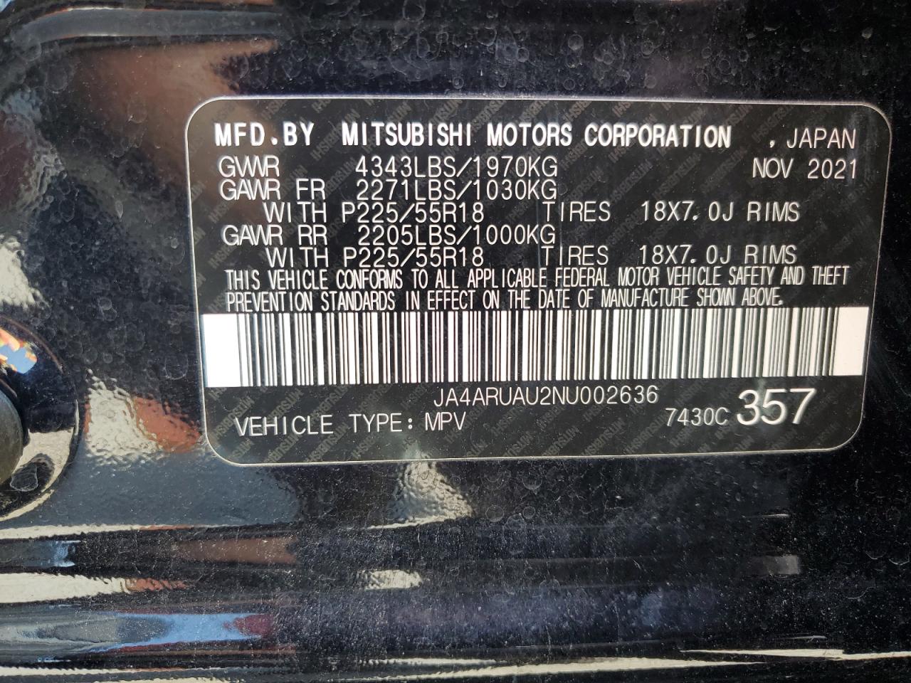 2022 Mitsubishi Outlander Sport Es VIN: JA4ARUAU2NU002636 Lot: 61685044