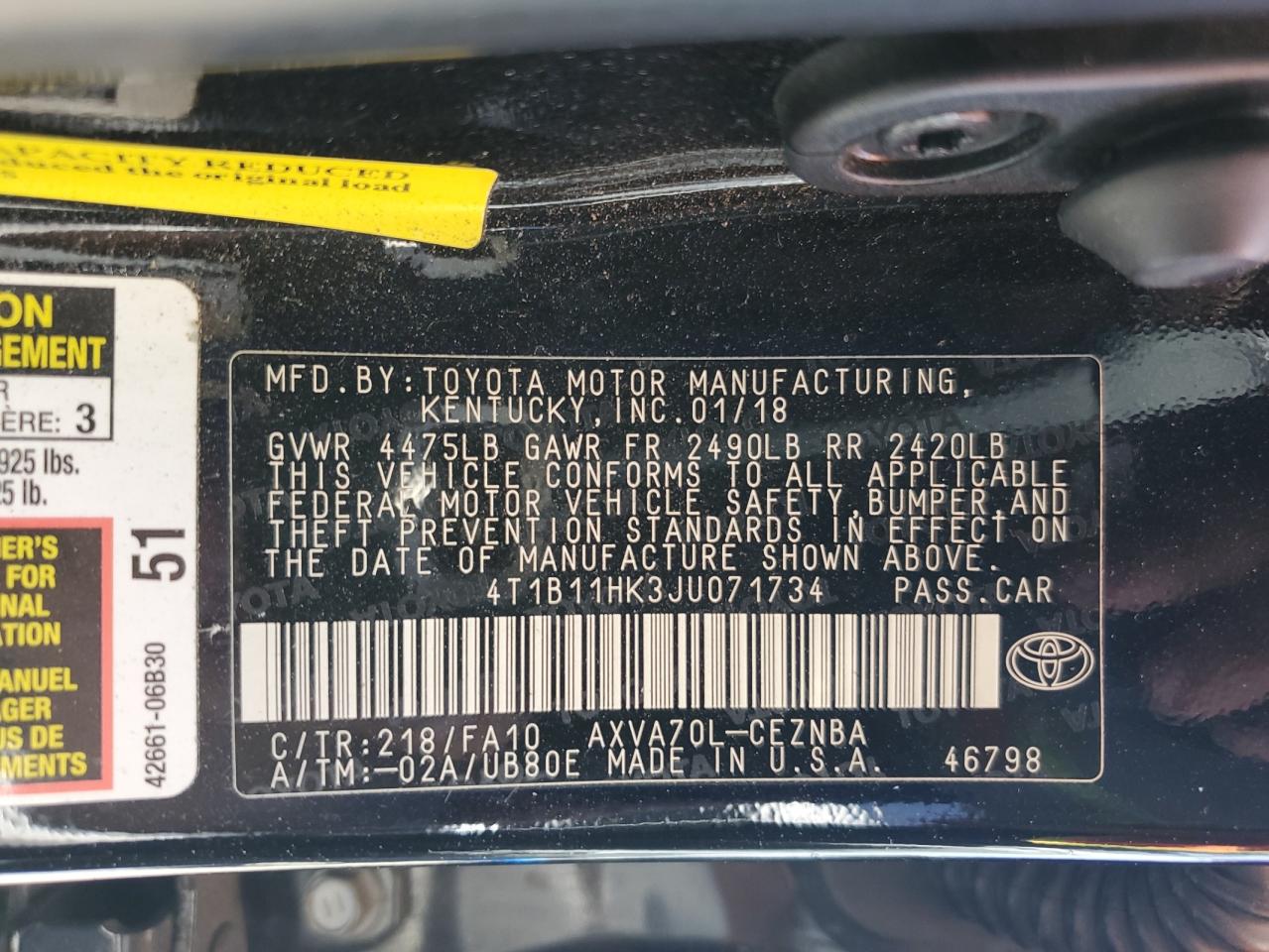 4T1B11HK3JU071734 2018 TOYOTA CAMRY - Image 14