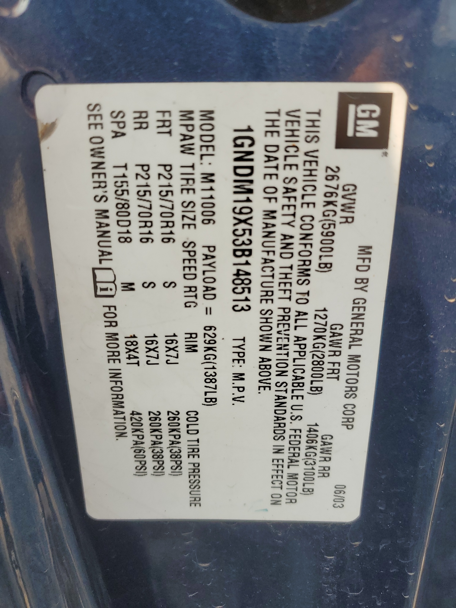 1GNDM19X53B148513 2003 Chevrolet Astro