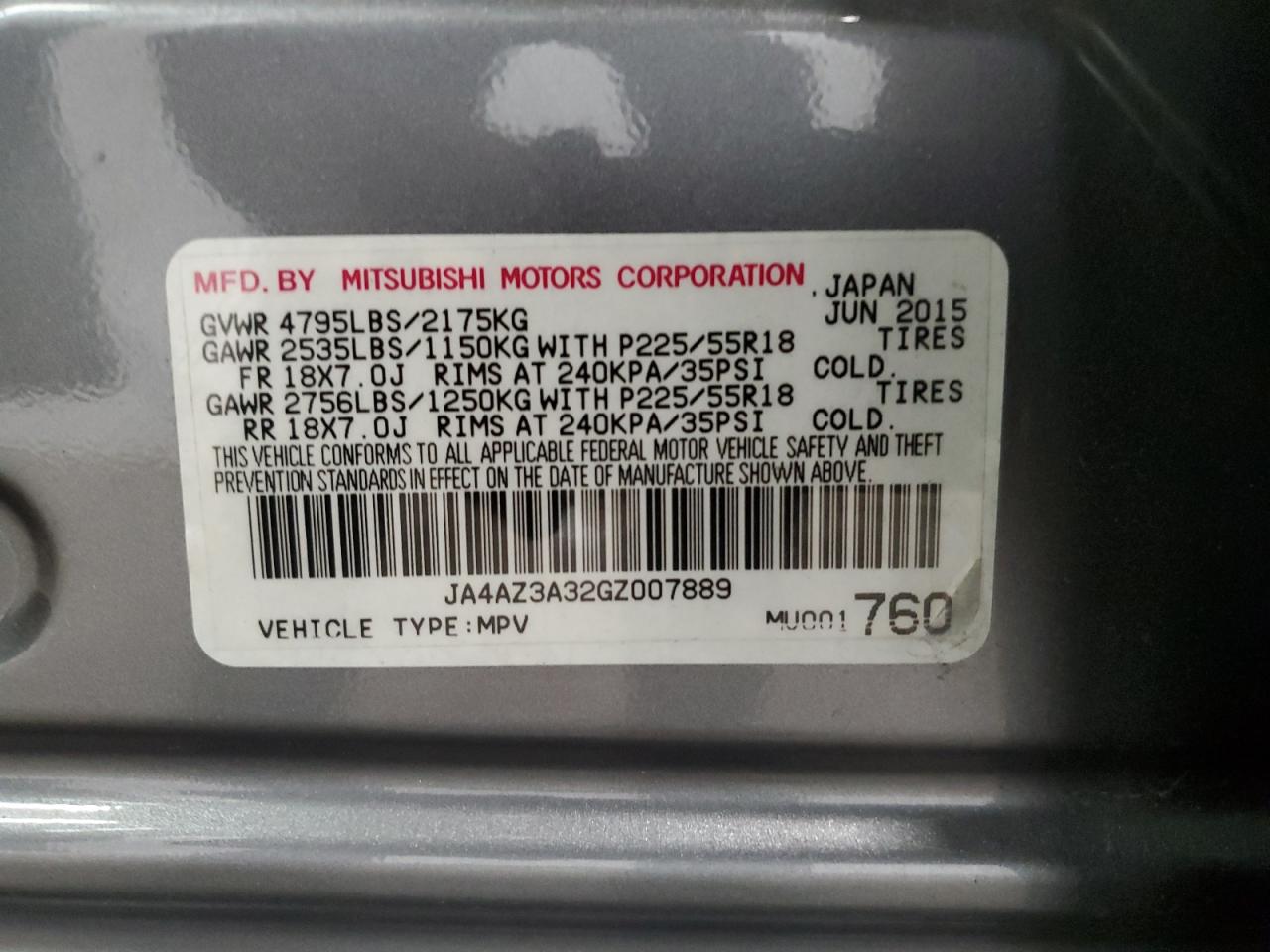 JA4AZ3A32GZ007889 2016 Mitsubishi Outlander Se