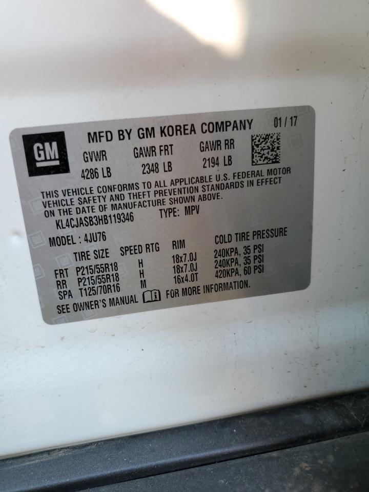 2017 Buick Encore Preferred VIN: KL4CJASB3HB119346 Lot: 64363404