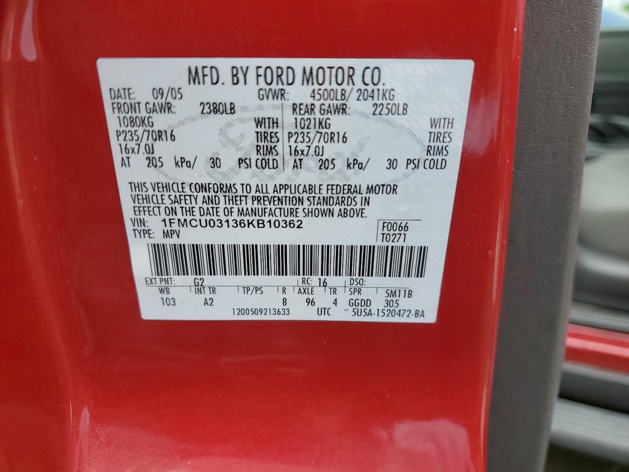 2006 Ford Escape Xlt VIN: 1FMCU03136KB10362 Lot: 62068114