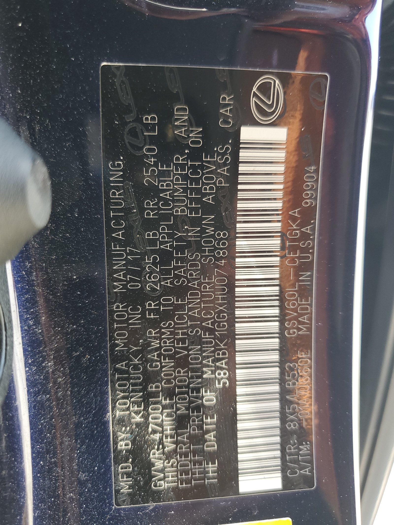 58ABK1GGXHU074868 2017 Lexus Es 350