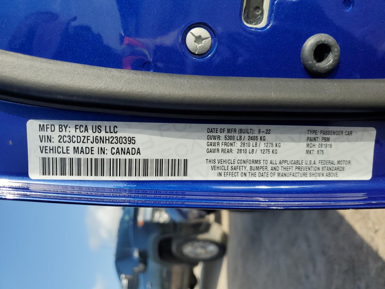 2022 Dodge Challenger R/T Scat Pack VIN: 2C3CDZFJ6NH230395 Lot: 65441104